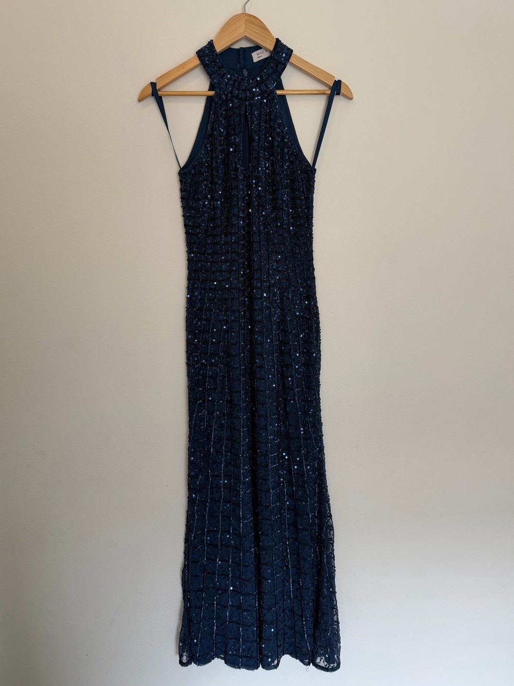 Mac Duggal 23018 Navy Sequin Halter Evening Gown Formal Prom Dress Size 2 - Picture 3 of 9
